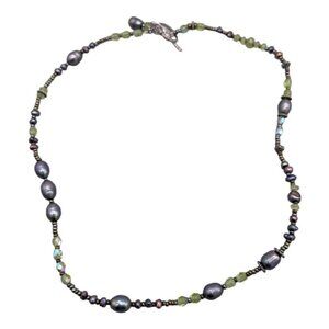 925 Sterling Silver Rainbow Faceted Real Pearl Beaded Necklace Toggle Closure